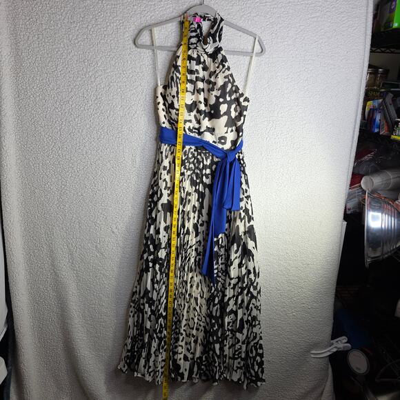 Eliza J Halter Sz8 Animal Leopard BlacknWhite W Blue belt accent maxi Dress Sexy - Picture 4 of 16
